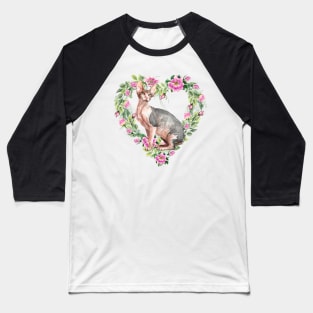 Sphynx Cat in The Floral Heart Baseball T-Shirt